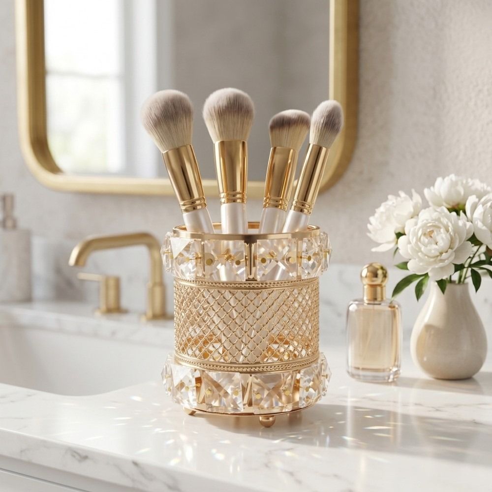 Luxury Skincare And Makeup Brands - Organizador de pincéis de maquiagem dourado,